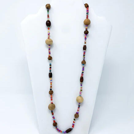 Glass and wooden bead neacklace